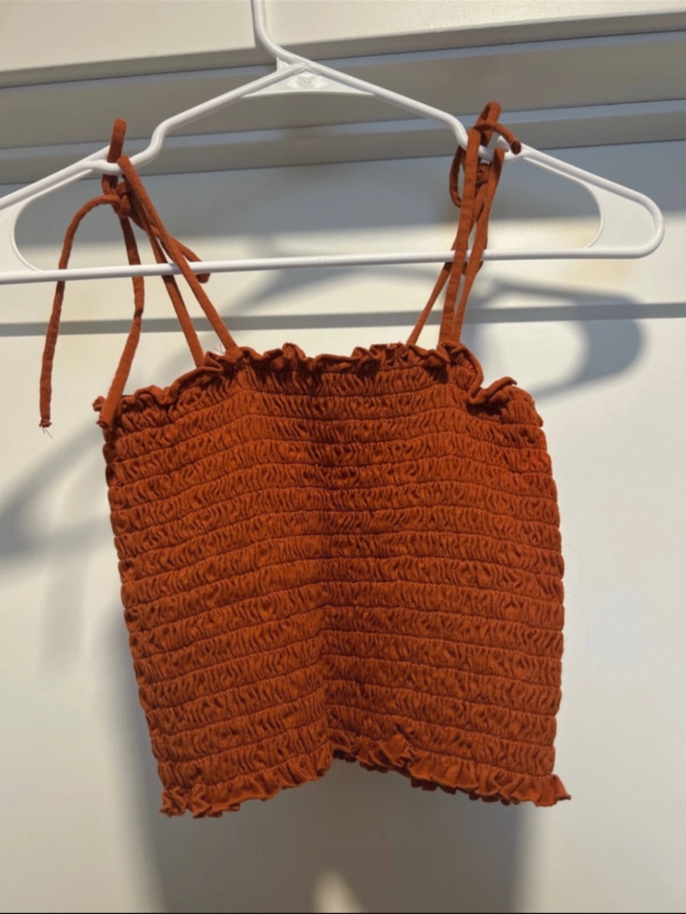 wild fable Rusty Orange Smocked Tie-Strap Crop Top